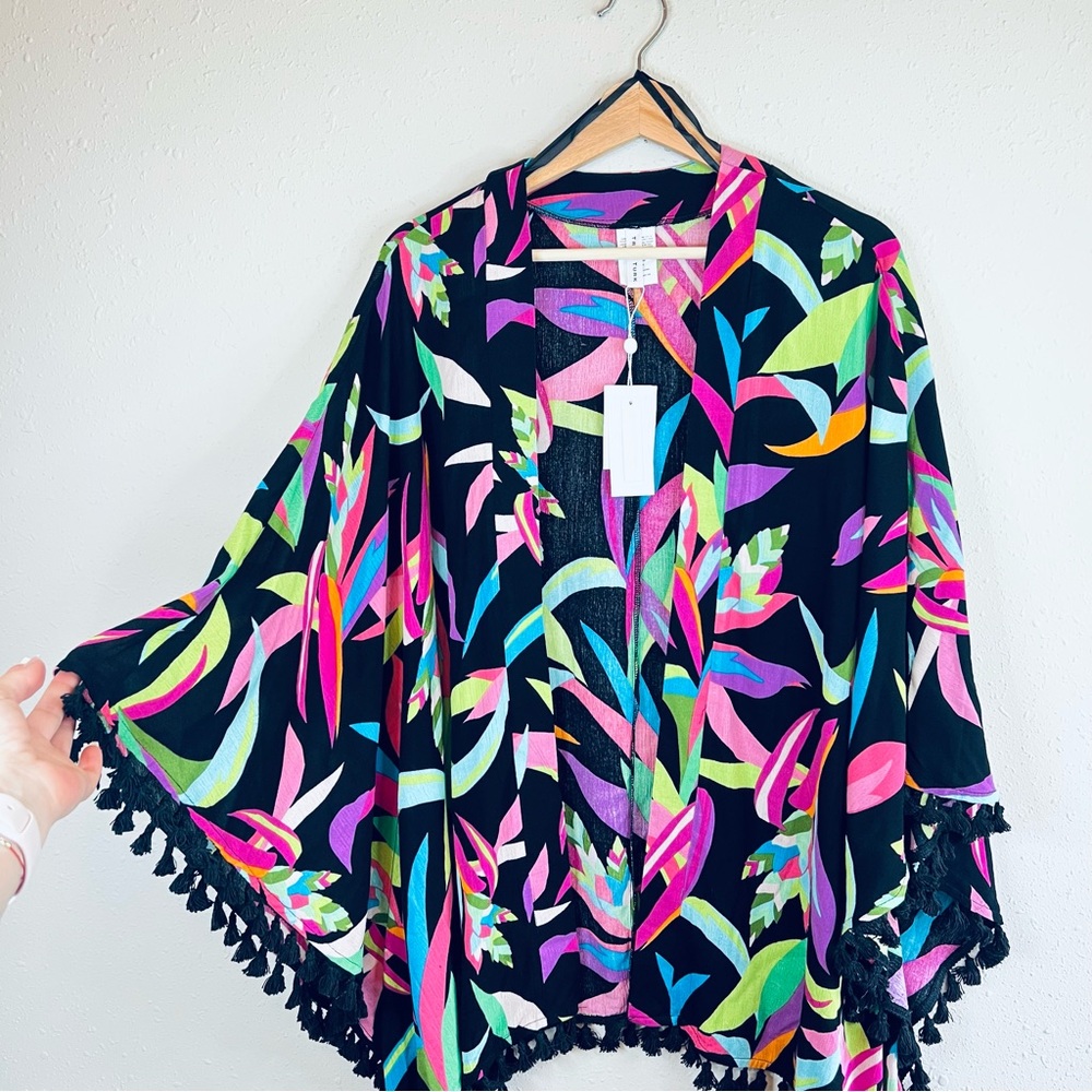 Trina Turk Birds Of Paradise Fringe Kimono Swim Cover Up One Size NWT - Picture 10 of 13